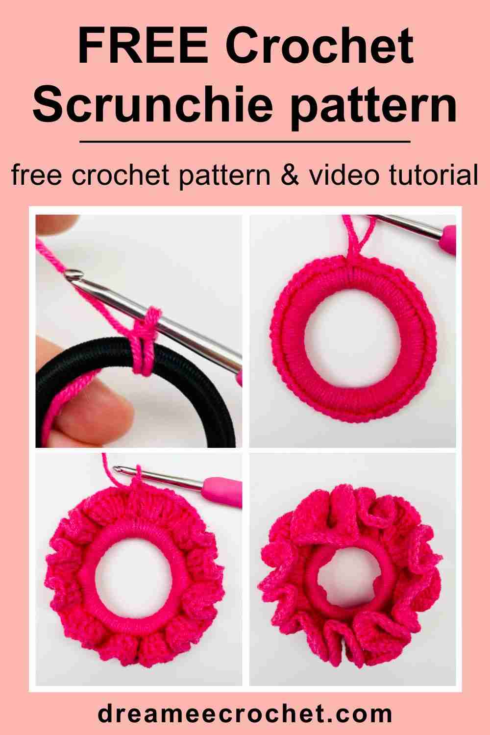 Quick and Easy Crochet Scrunchie Free Pattern, Free crochet hairtie pattern