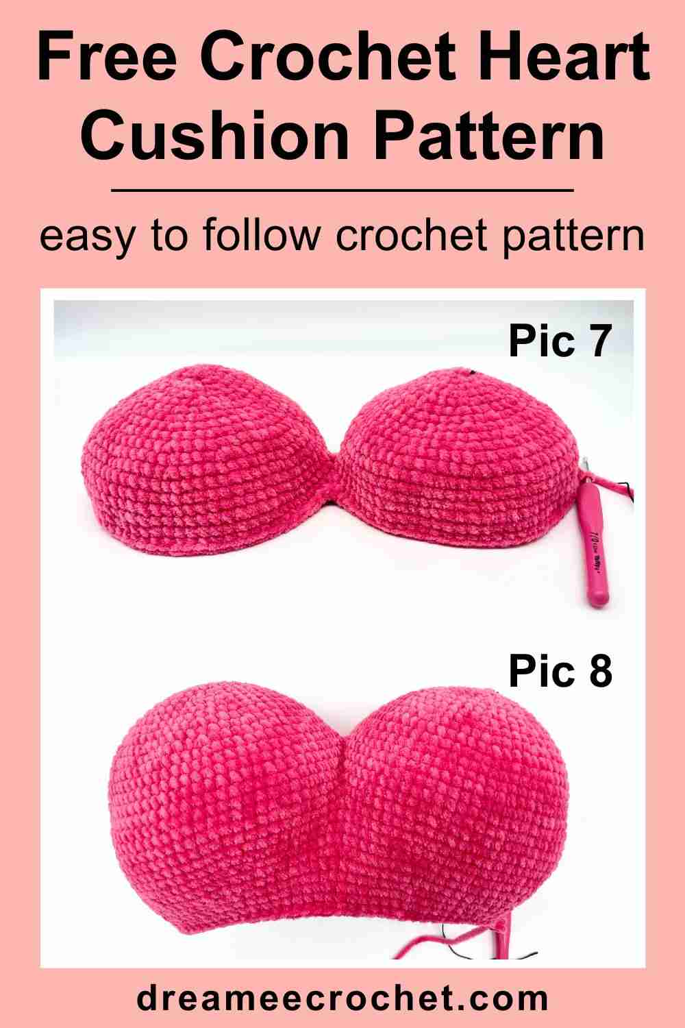 Free crochet heart pillow pattern, free Amigurumi heart cushion pattern