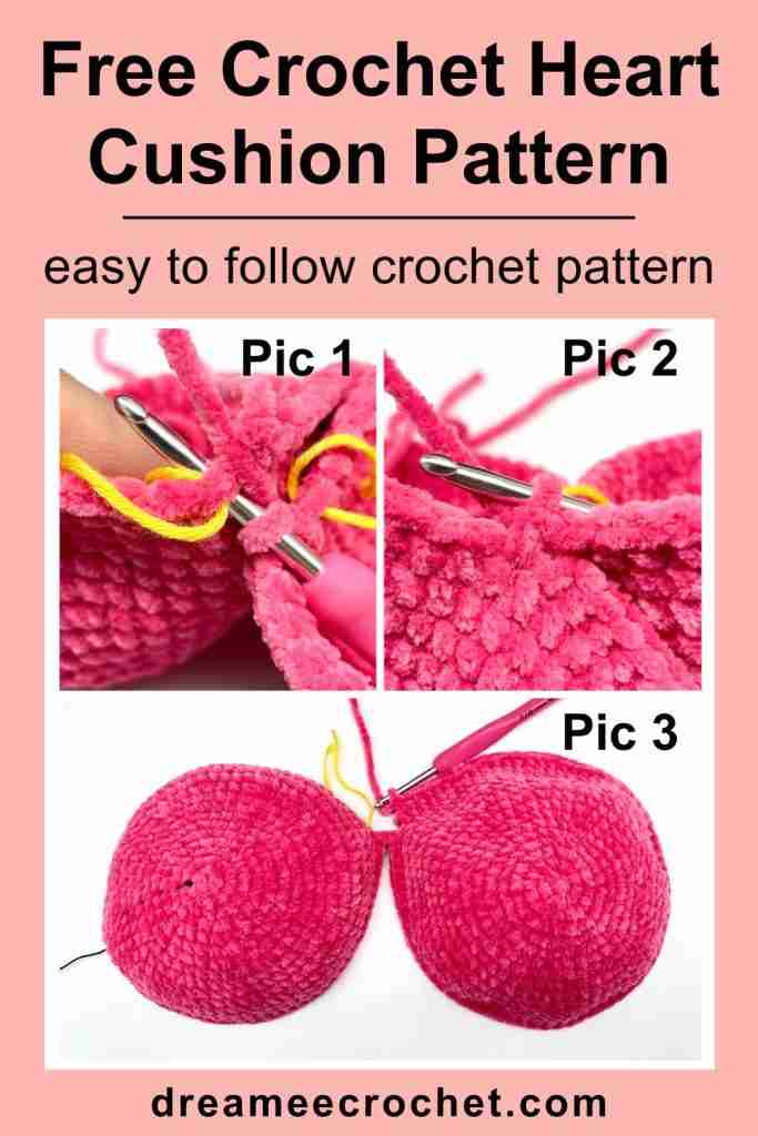 Free crochet heart pillow pattern, free Amigurumi heart cushion pattern