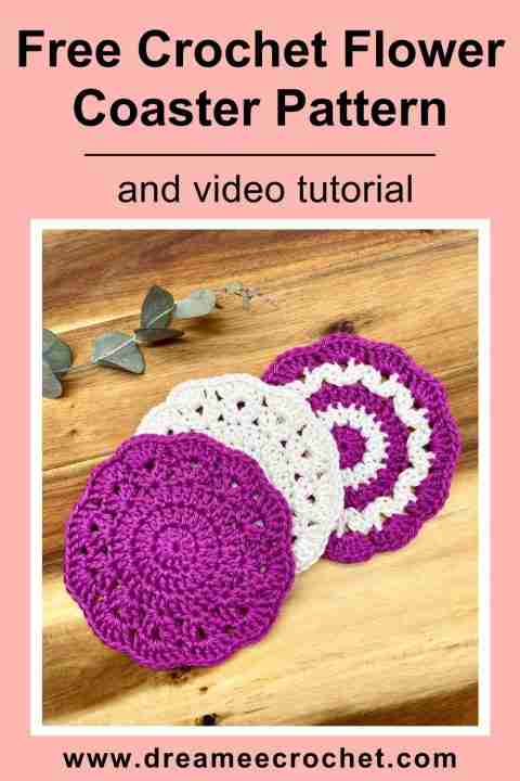 Free Crochet Flower Coaster Pattern & Video Tutorial - Dreamee Crochet