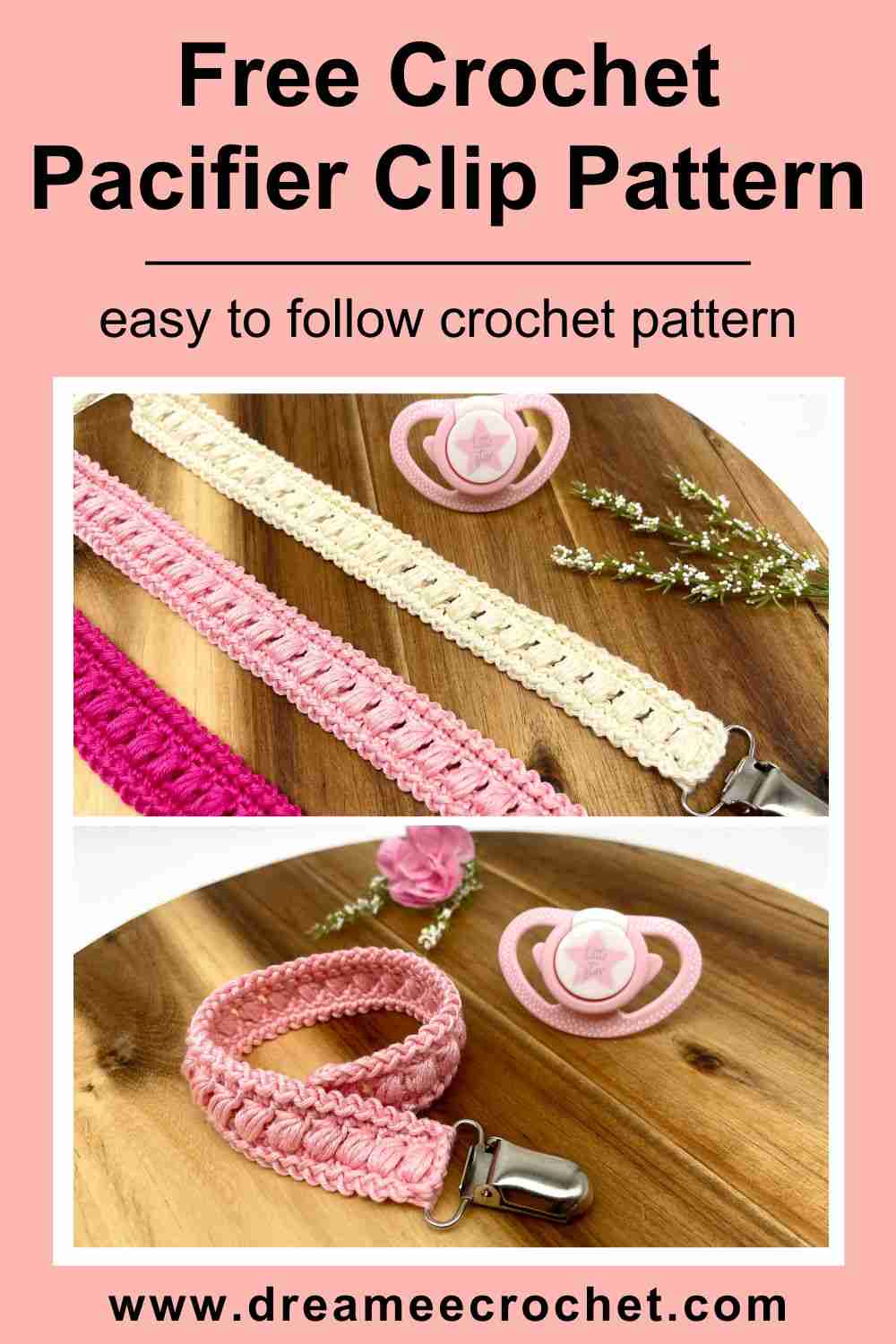 Free crochet baby pacifier clip pattern, crochet dummy holder pattern