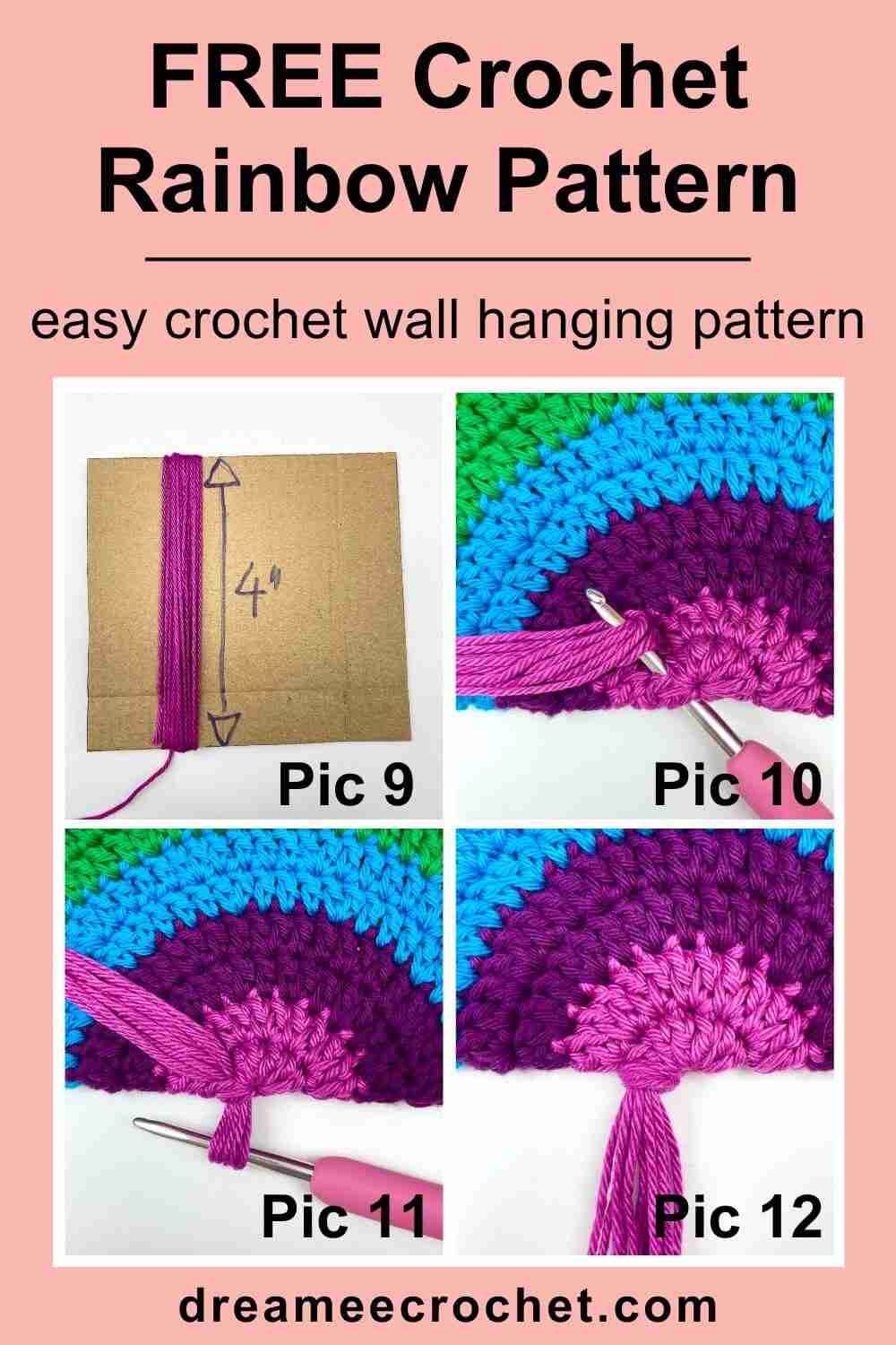 Free crochet rainbow pattern: easy crochet wall hanging pattern