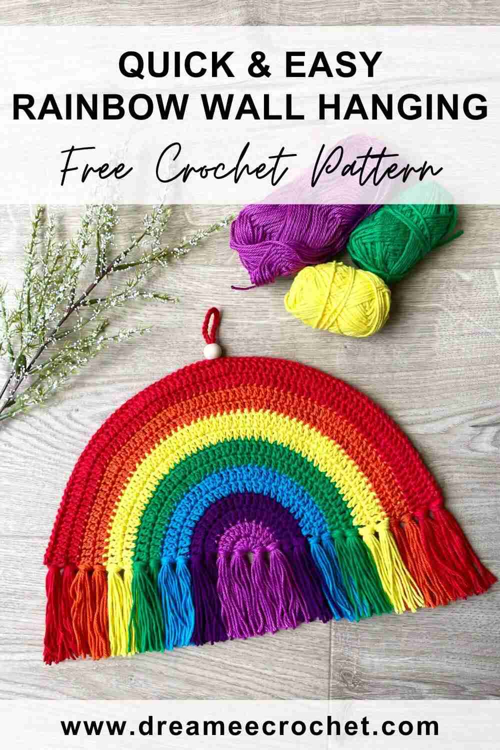 quick and easy rainbow wall hanging, free crochet pattern