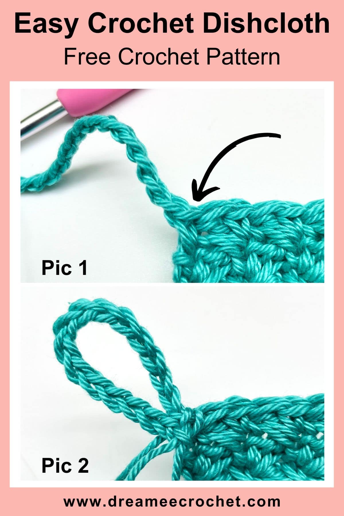 Instructions on how to crochet a loop on a washcloth